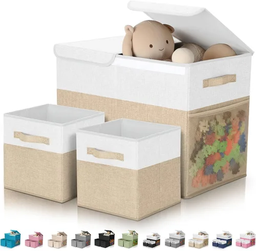 Miniatura 14 de Paquete de 3 Cajas Grandes de Almacenamiento de Juguetes de 23" con Cubos Contenedores de 11", Organizador de Juguetes Plegable con Tapas para Verde