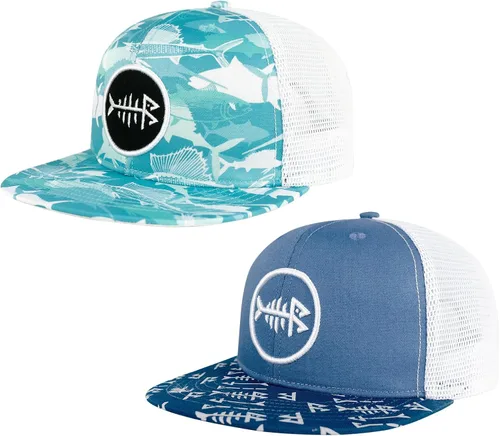 Miniatura 16 de BASSDASH Paquete de 2 gorras de camionero de ala plana con parte trasera de malla ajustable para hombres y mujeres para pesca y caza