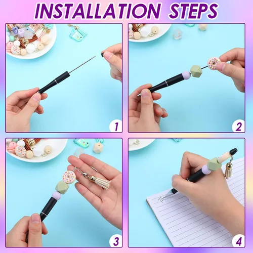 Miniatura 3 de Yeaqee Kit de 80 piezas para hacer llaveros, bolígrafo con cuentas, barras de llavero resellables, bolsa resellable y tarjetas de agradecimiento