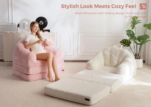 Miniatura 4 de MAXYOYO Sofá Cama Plegable, Sofá Convertible 2 en 1 para Tumbona, Cómoda Silla Puf Individual para Adultos, Sofá Cama de Piso con Asa, Sofá Cama