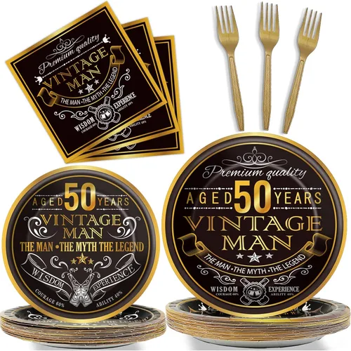 Wiooffen Juego de 96 piezas de vajilla vintage para fiesta de 50 años en 1976, temática de 50 años, suministros de decoración de mesa para
