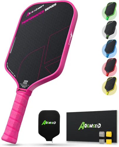 AKS Performance Series Pickleball Paddles Set - Toray T700 Raw Carbon Fiber Pickleball Paddle with Friction Surface, 16mm Powerful Polymer Core, Rosa