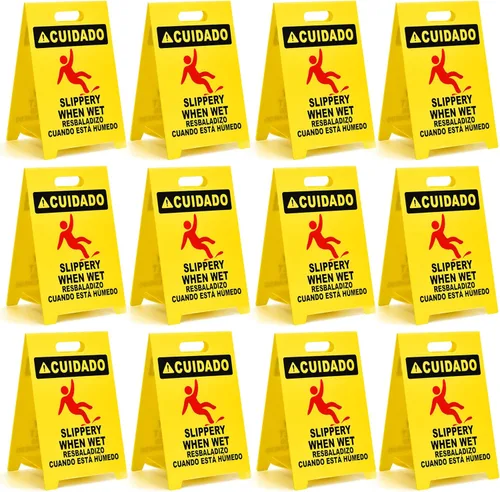 Miniatura 14 de MATTHEW CLEANING - Señales industriales de 19 pulgadas para suelo mojado, paquete de 3 letreros de advertencia multilingües de plástico corrugado