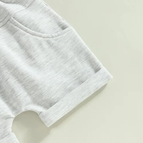 Miniatura 101 de Conjunto de traje de verano para bebé niño pequeño, manga corta, cuello redondo, letras impresas, lindo traje de verano, conjunto de 2 piezas