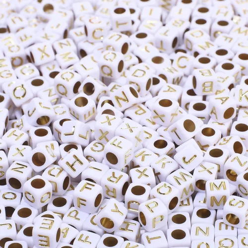 Miniatura 35 de 1400 cuentas negras de letras de 0.16 x 0.27 pulgadas (0.157 x 0.276 in), juego de cuentas de letras acrílicas doradas para hacer joyas