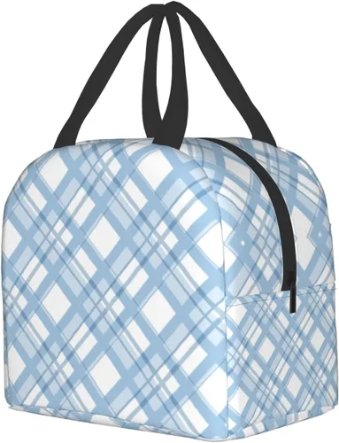 Miniatura 2 de Nerxy Lonchera a cuadros de búfalo azul, moderna, 8 x 5 x 8.5 pulgadas, suave bolsa de almuerzo para mujeres, niños, adultos, trabajo, escuela