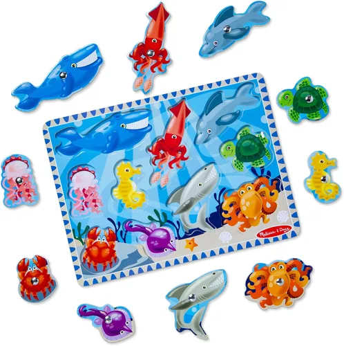 Miniatura 5 de Melissa & Doug - Juego de pesca magnético de madera y rompecabezas con imanes de animales marinos de madera