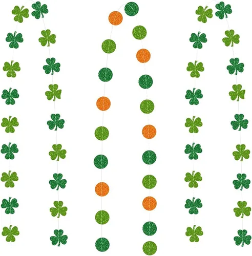 AhfuLife Decoraciones del día de San Patricio, 60 piezas de decoraciones colgantes de trébol, guirnalda de trébol verde para suministros de fiesta