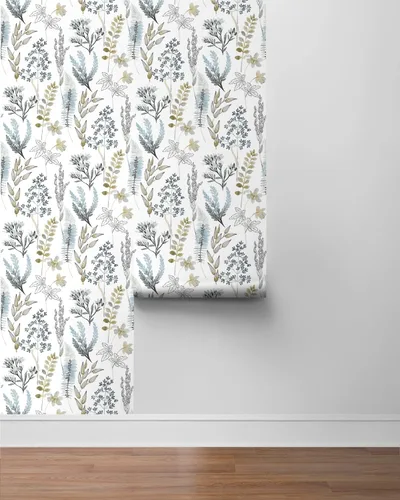 Miniatura 8 de NextWall Wild Garden - Papel tapiz autoadhesivo (azul glaciar y latón mate)