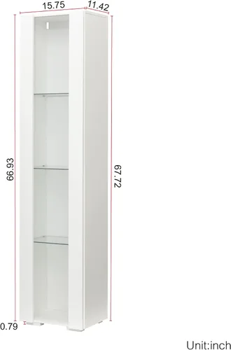 Miniatura 2 de Holaki Aparador LED de 67 pulgadas de alto con estantes de vidrio de 3 niveles, vitrina lateral frontal de alto brillo para oficina en casa, sala