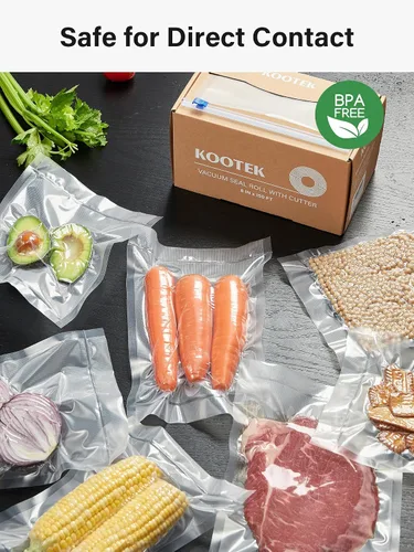 Miniatura 7 de Kootek Bolsas selladoras al vacío de 8 x 150 pies para alimentos con dispensador de cortador, bolsas de sellado al vacío de grado comercial, sin