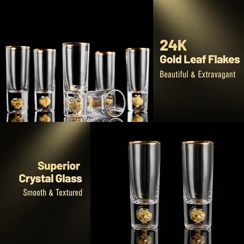 Miniatura 3 de DUJUST Vasos de chupito geniales (2 onzas), juego de vasos de chupito decorados con escamas de hoja de oro de 24K, ÚNICO EN SU GÉNERO, vasos