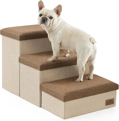 Miniatura 10 de Escaleras para perros con almacenamiento, escalones resistentes de 4 escalones más anchos para perros pequeños, medianos y grandes, rampa para Gris