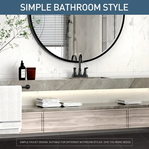 Miniatura 6 de GENBONS Grifos de baño para fregadero de 3 agujeros, 4 pulgadas, color negro mate con drenaje emergente y 2 mangueras de suministro, 2 manijas