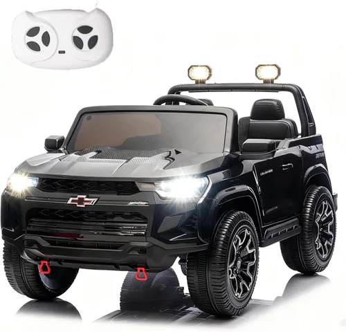 POSTACK Chevrolet 24V 7Ah - Vehículo de juguete con batería grande para niños, camión de 2 plazas con control remoto, luces LED brillantes y juego