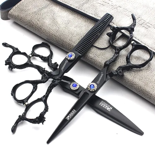 Tijeras de peluquero para estilista de 6+7 pulgadas, placa negra, dragón 440C, tijeras de corte de peluquería+tijeras de adelgazamiento (3PC)