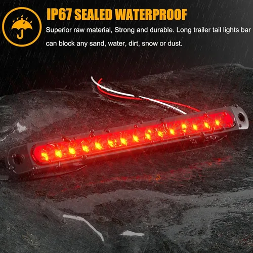 Miniatura 4 de PSEQT Barra de luz trasera de freno de remolque LED de 10 pulgadas, 15 LED, conjunto de luces traseras de parada y cambio, tira de separación ID