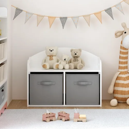 Miniatura 3 de Timy Organizador de almacenamiento de juguetes de madera para niños, con cajones de tela plegables, gabinete de almacenamiento de juguetes