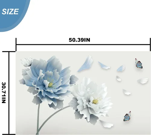 Miniatura 2 de Calcomanías de pared florales de mariposa de flores azules, calcomanías de pared para manualidades, murales, despegar y pegar, extraíble