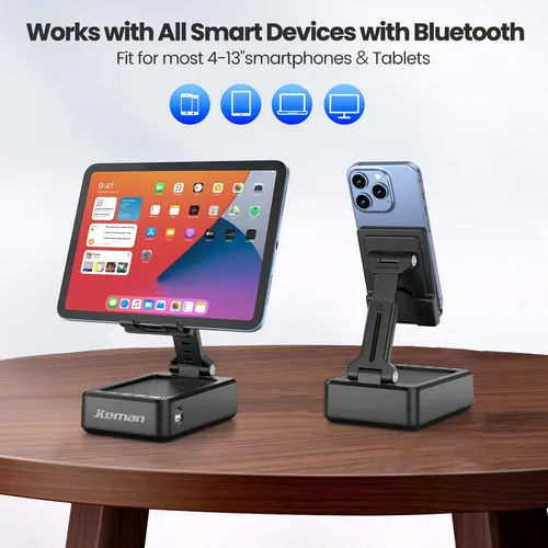 Miniatura 5 de JTEMAN Soporte para teléfono celular con altavoz Bluetooth y función de carga, soporte ajustable para teléfono con sonido HD, regalos de cumpleaños