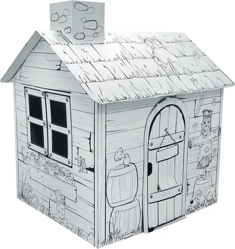Adventure Awaits! Casa de juegos de granja de cartón para niños, colorea, dibuja y personaliza, ideal para el tiempo de juego y el tiempo de artes y