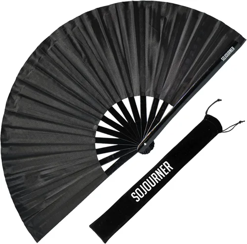 SoJourner Bags Rave Fan – Abanico plegable grande – Abanico de mano Clack para raves, Halloween, Burlesque, atuendos arcoíris para mujeres y