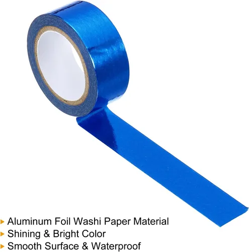 Miniatura 3 de PATIKIL Cinta Washi metálica de 0.591 in x 16.4 ft, 1 rollo de adhesivo adhesivo autoadhesivo para decoración de manualidades, color azul oscuro
