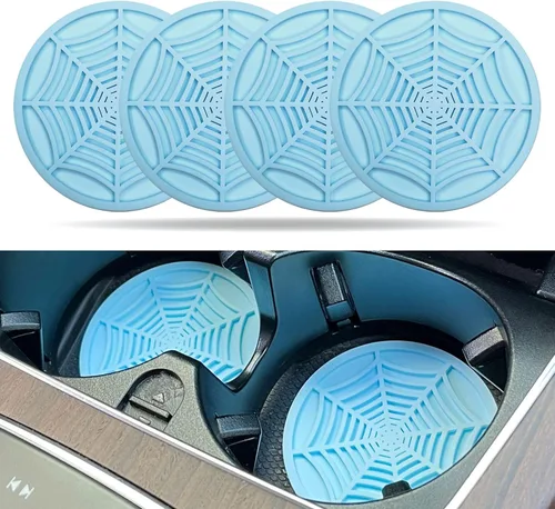4 posavasos de tela de araña, 2.75 pulgadas de silicona antideslizante, almohadillas decorativas de bebidas para automóvil, accesorios interiores