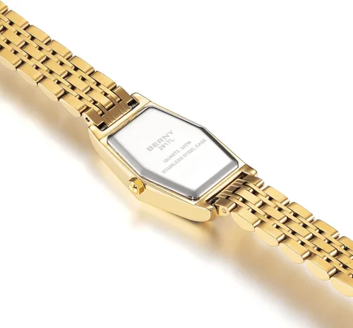 Miniatura 5 de BERNY Relojes de oro para mujer, delicado hexágono, reloj de pulsera de cuarzo para mujer, correa de acero inoxidable, reloj analógico de moda