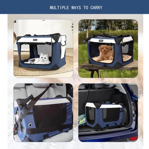 Miniatura 6 de Transportador grande para gatos, jaula de viaje plegable para perros, portátil, de lados suaves, con alfombrilla de felpa súper suave y cálida