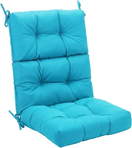 Miniatura 9 de Tangkula Cojín para silla de respaldo alto para patio, almohadillas de asiento para silla con lazos antideslizantes, cojines de repuesto