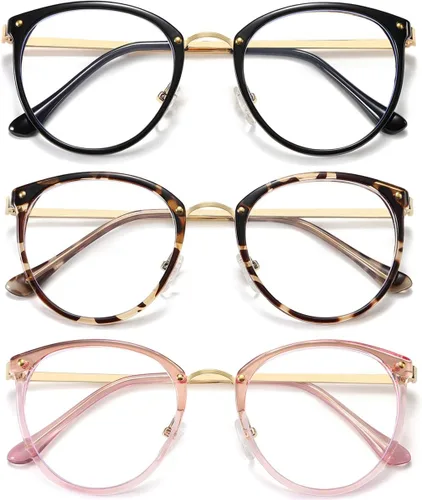 (3 unidades) gafas de bloqueo de luz azul para mujer y hombre gafas de ordenador marco de metal (negro, leopardo, rosa)