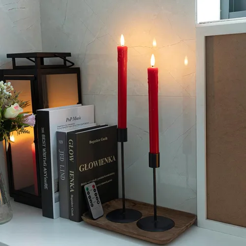 Miniatura 7 de JOIONE Velas cónicas sin llama con temporizador remoto, cera real roja parpadeante de 9.6 pulgadas, funciona con pilas, luz cálida, velas LED