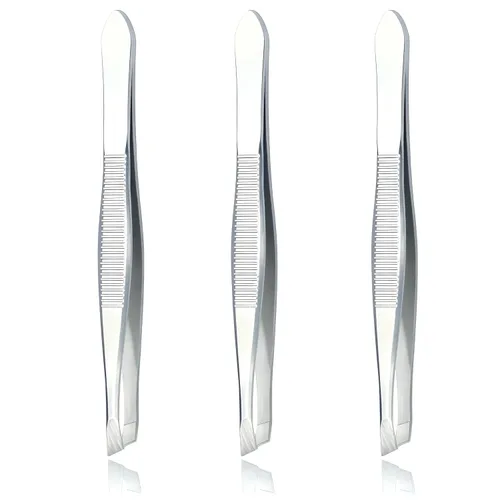 Juego de pinzas de punta inclinada de precisión (paquete de 3) – Pinzas de cejas de acero inoxidable para vello facial, vello encarnado y depilación