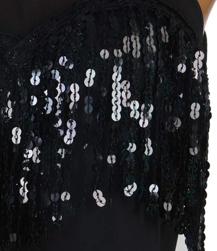 Miniatura 6 de Vestidos de baile latino con flecos para mujer, disfraces de competencia de cha cha, vestido de baile de baile, traje de baile de tango, negro, S