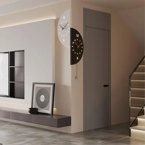 Miniatura 4 de Reloj de pared de esquina semicircular de doble cara con péndulo, movimiento de cuarzo silencioso, funciona con pilas, reloj decorativo para sala