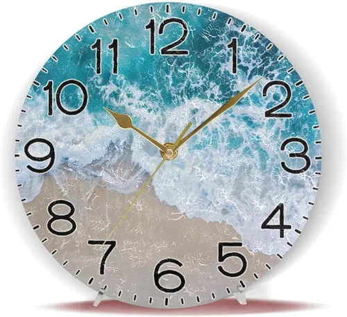 Miniatura 6 de ALAZA Reloj de pared con ondas de playa, funciona con pilas, sin tictac, de cuarzo, analógico, rústico, rústico, reloj redondo, decoración retro