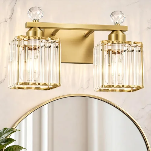Miniatura 24 de Lxybcce Moderna lámpara de tocador de baño de cristal, 14 pulgadas, 2 luces, accesorios de luz negra sobre el espejo, fácil instalación e