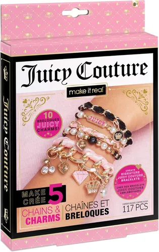 Juicy Couture - Juego de pulseras de mini cadenas y dijes, juego de pulseras de amistad con cuentas, dijes y cuerdas, crea 5 pulseras, artes y