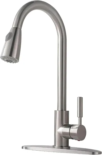 Comllen Grifo de cocina con rociador extraíble, grifos de cocina de acero inoxidable de níquel cepillado, grifo comercial de arco alto de una sola