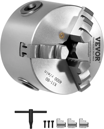 VEVOR - Portabrocas para torno de 3 mandíbulas, 7,62 cm (80 mm), Portabrocas autocentrante, Rango de sujeción de 2-63 mm (0,08-2,48 pulgadas) con