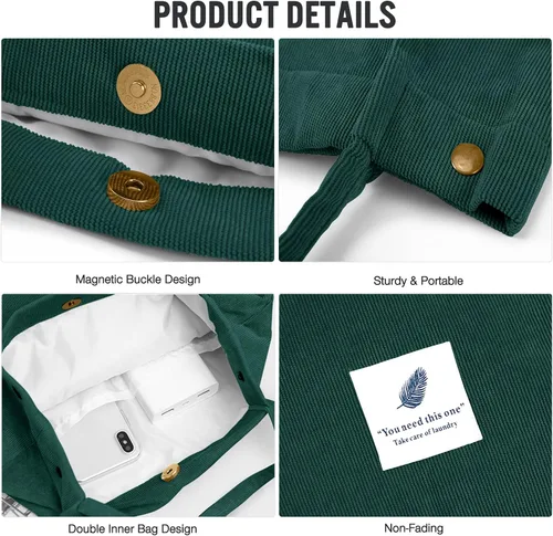 Miniatura 6 de Ndeno Bolsas de mano para mujer, bolsa de hombro de pana con bolsillo interior para trabajo, playa, almuerzo, viajes, compras, bolsos
