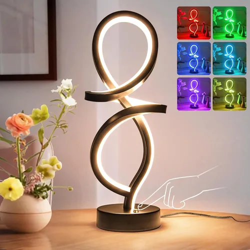 Miniatura 12 de Mayful Moderna lámpara de mesa en espiral, pequeña lámpara de mesita de noche negra con puertos USB C y A, control táctil regulable con 3