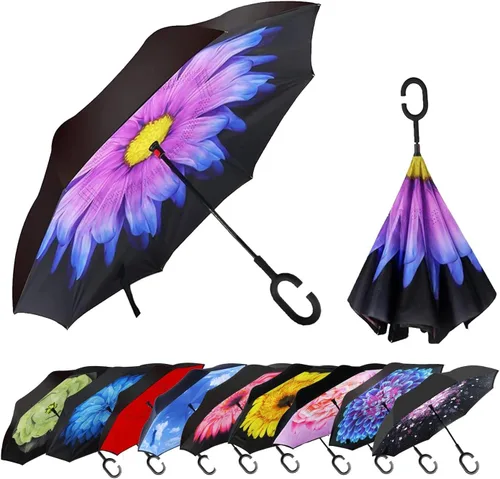 Miniatura 119 de MRTLLOA - Paraguas invertido de gran tamaño de 40/49/56 pulgadas - Sombrilla doble capa resistente al viento, con mango en forma de C y tamaño golf
