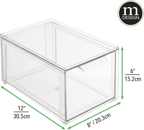 Miniatura 2 de mDesign Lumiere Collection - Contenedor organizador apilable de plástico con cajón extraíble para gabinete, tocador, estante, armario, armario u