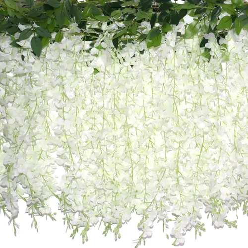 Miniatura 9 de ZINHO 60 ramas de glicina colgantes de flores, guirnalda de flores artificiales de glicina rosa para boda, arco, ceremonia, fiesta, jardín, hogar