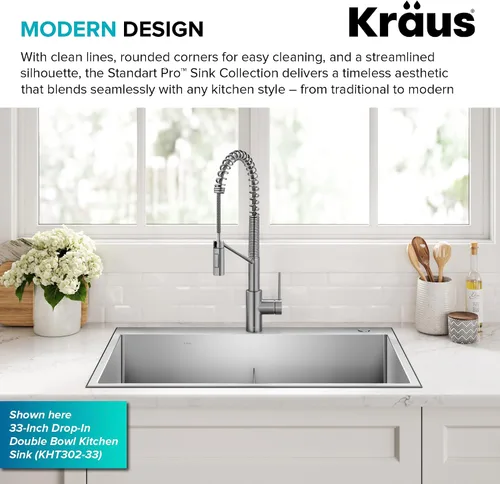 Miniatura 4 de KRAUS Standart PRO KHT300-28 - Fregadero de cocina de acero inoxidable de 28 pulgadas, calibre 16, cuenco individual de 2 agujeros, de acero
