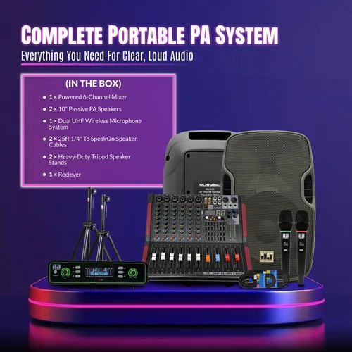 Miniatura 2 de Sistema PA completo, profesional, de 2000 watts, con mezclador 6 Ch, parlantes de 10 in y soporte para micrófonos inalámbricos dobles Complete DJ