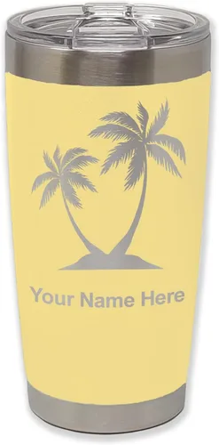 Miniatura 15 de LaserGram Vaso aislado al vacío de 20 onzas, palmeras, grabado personalizado incluido (negro)