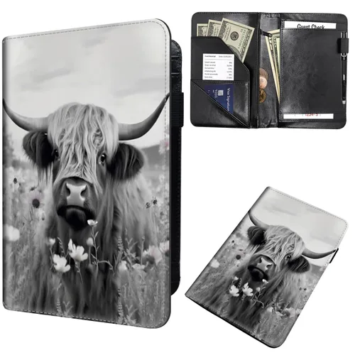 Miniatura 38 de Libreta de pedidos para camarera, cartera de cuero con bolsillo con cremallera oculta, soporte para bolígrafos, lindo organizador para camarera